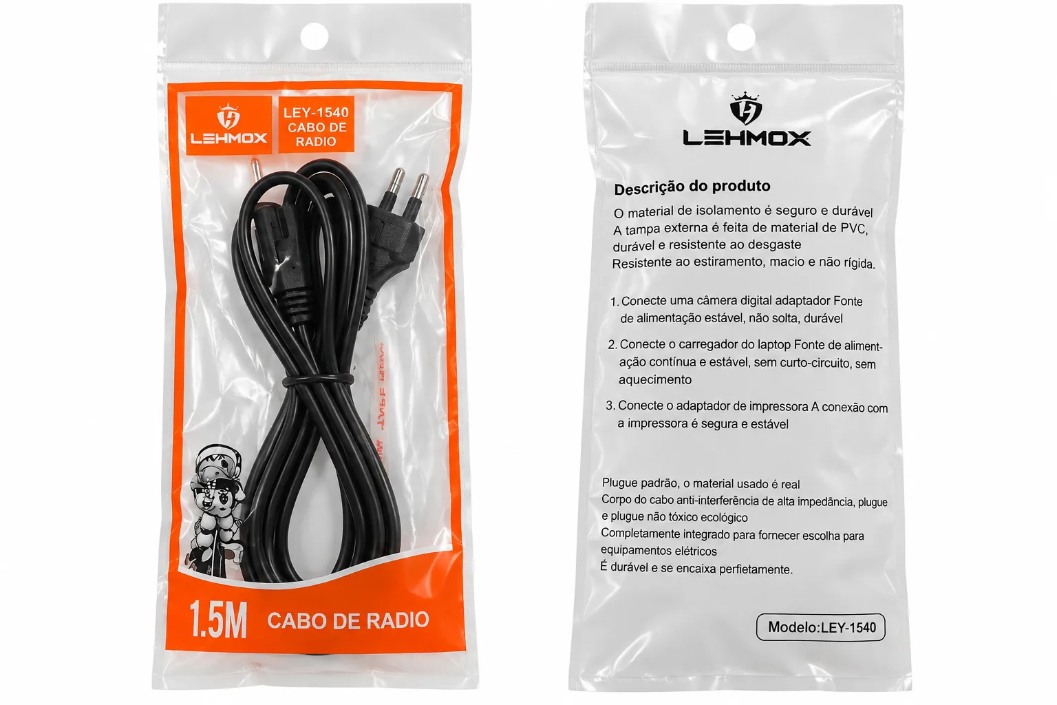 Cabo de força tipo 8 Lehmox LEY-1540 de 1,5 metro com conector IEC C7