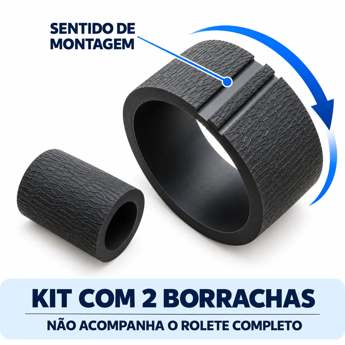 Kit com duas borrachas compatíveis para rolete de tração e retardo Epson L375, com indicação do sentido de montagem
